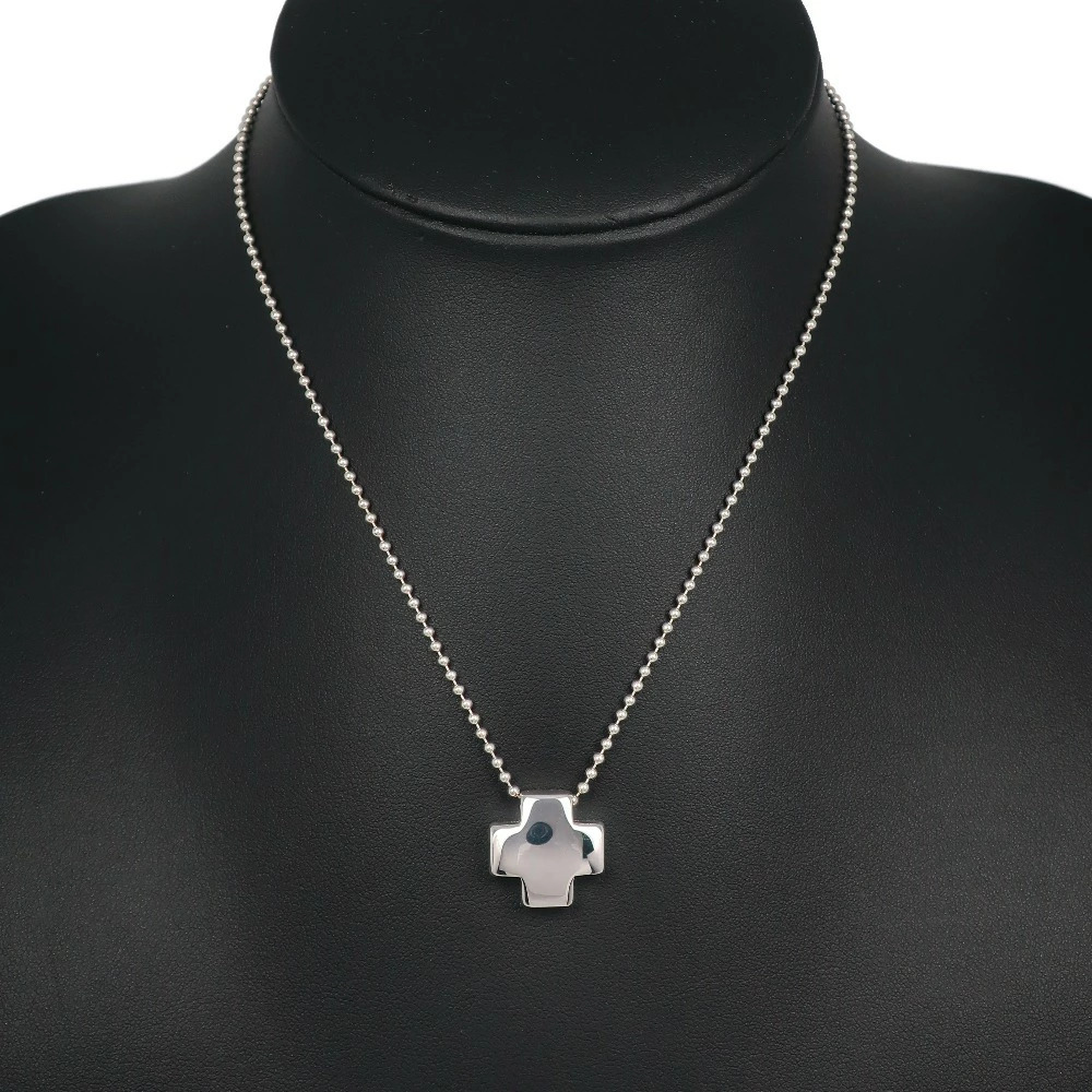 Tiffany Co Roman Cross Necklace Ball Chain Sterling Silver Italy - Picture 2 of 6